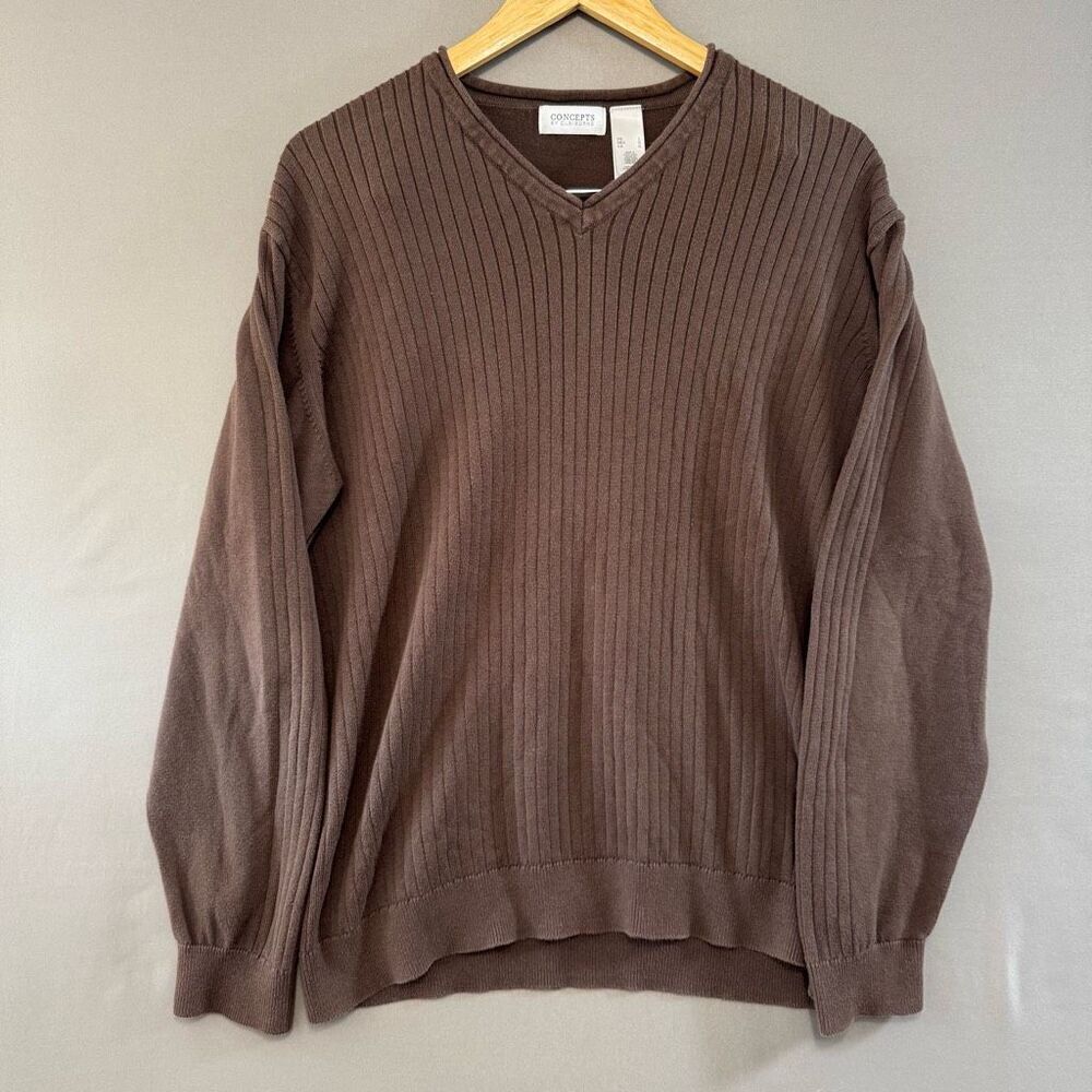 Concepts By Claiborne Sweater Long Sleeve V-Neck Women’s Size Large Brown Color